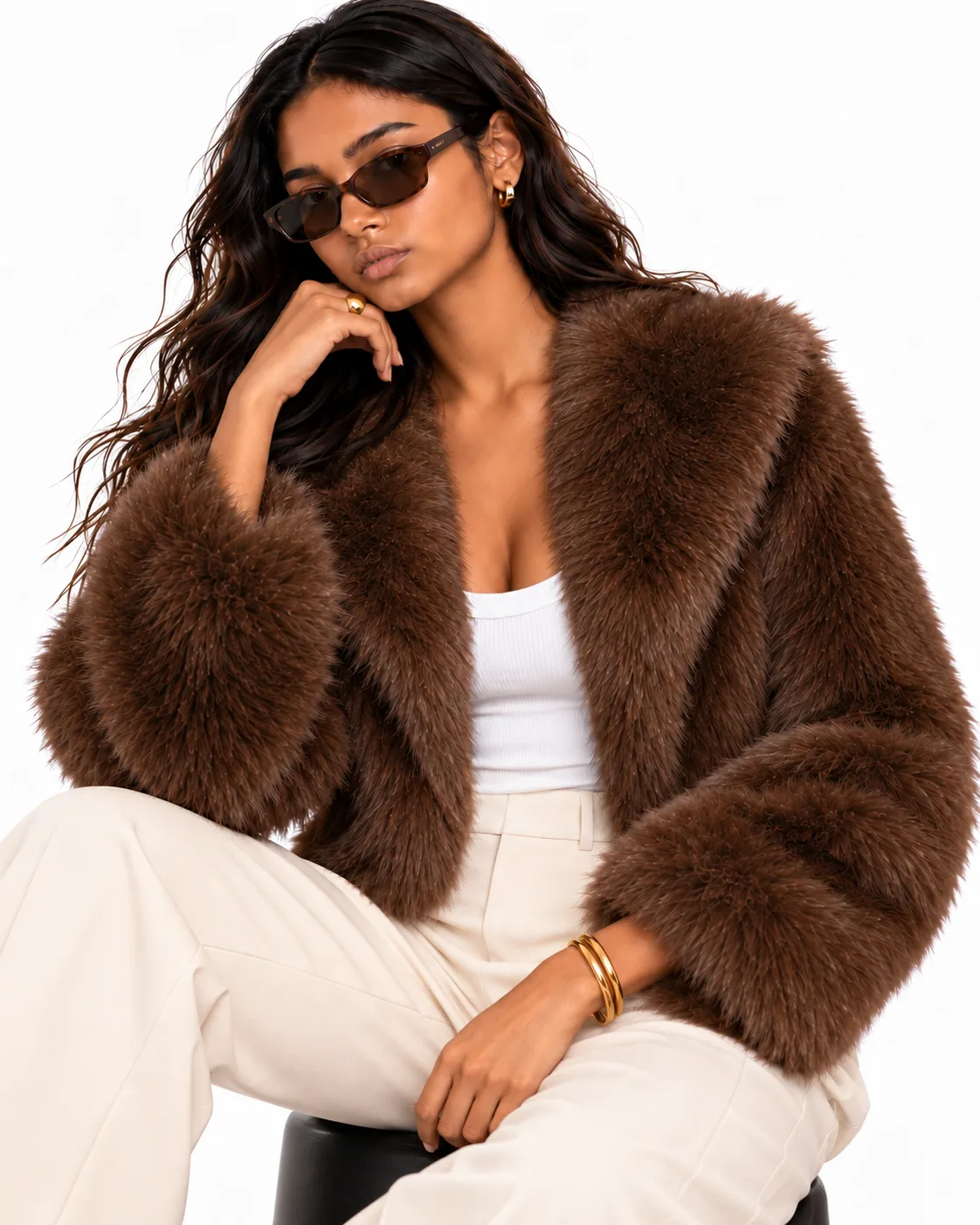 Luxe Brown Sherpa Jacket - Dark Brown