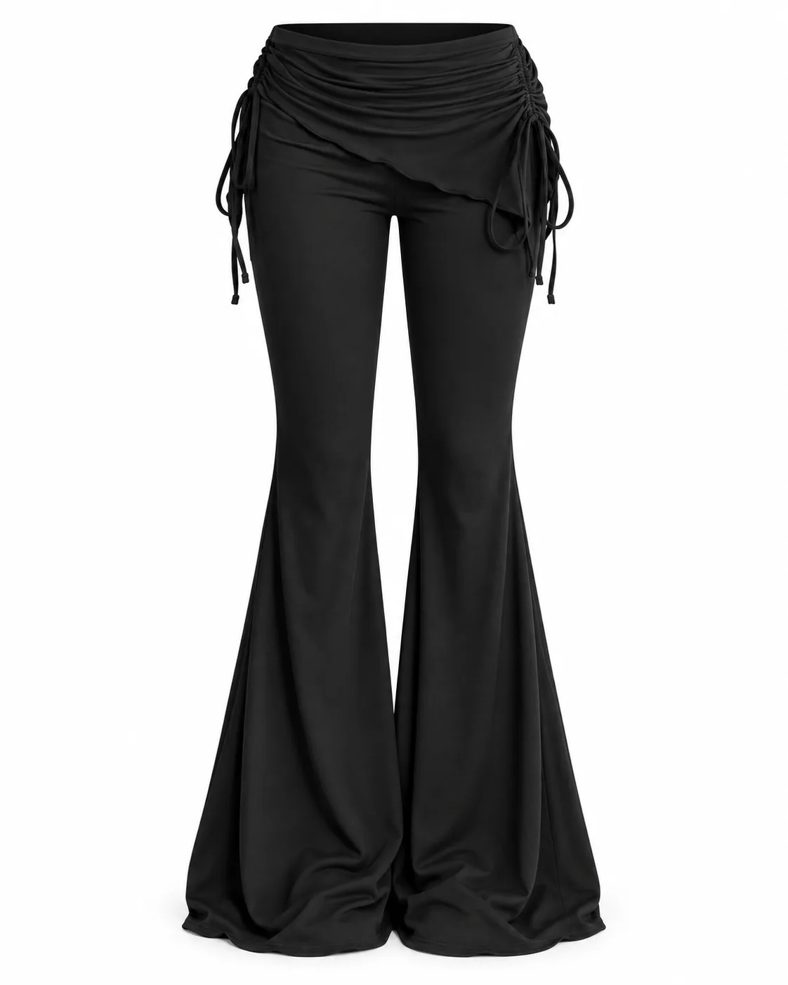 Ruched Drawstring Flare Pants - Black