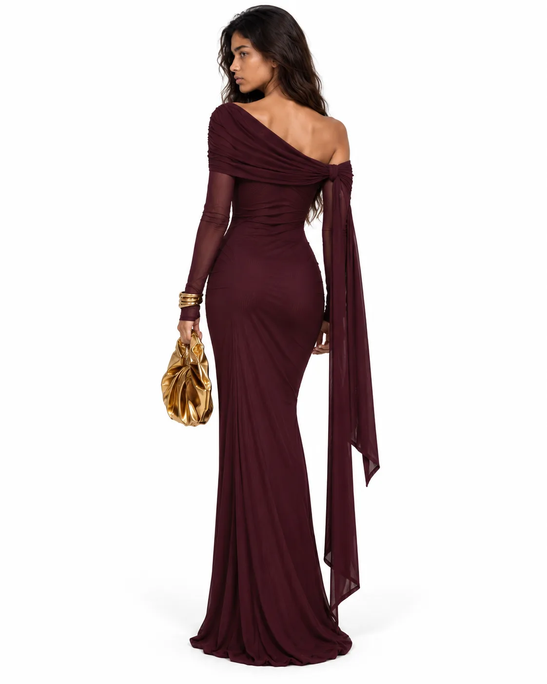 Draped Burgundy Maxi Dress