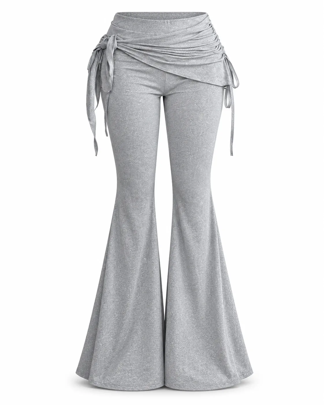 Ruched Drawstring Flare Pants - Heather Gray
