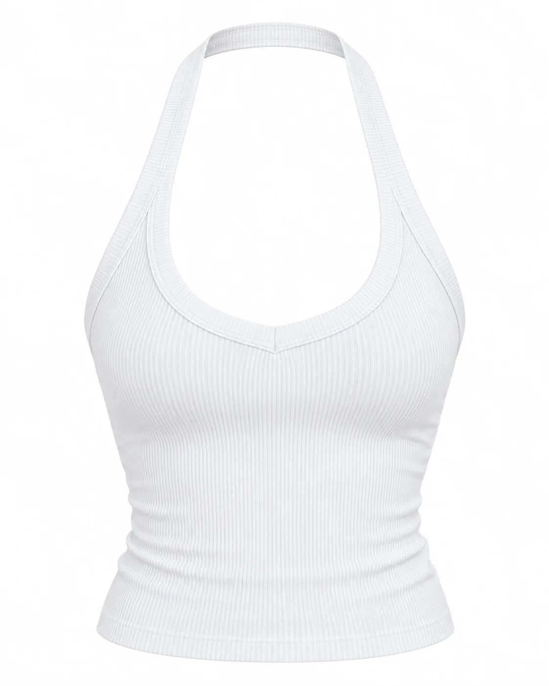 Essential Ribbed Halter Tank Top - White