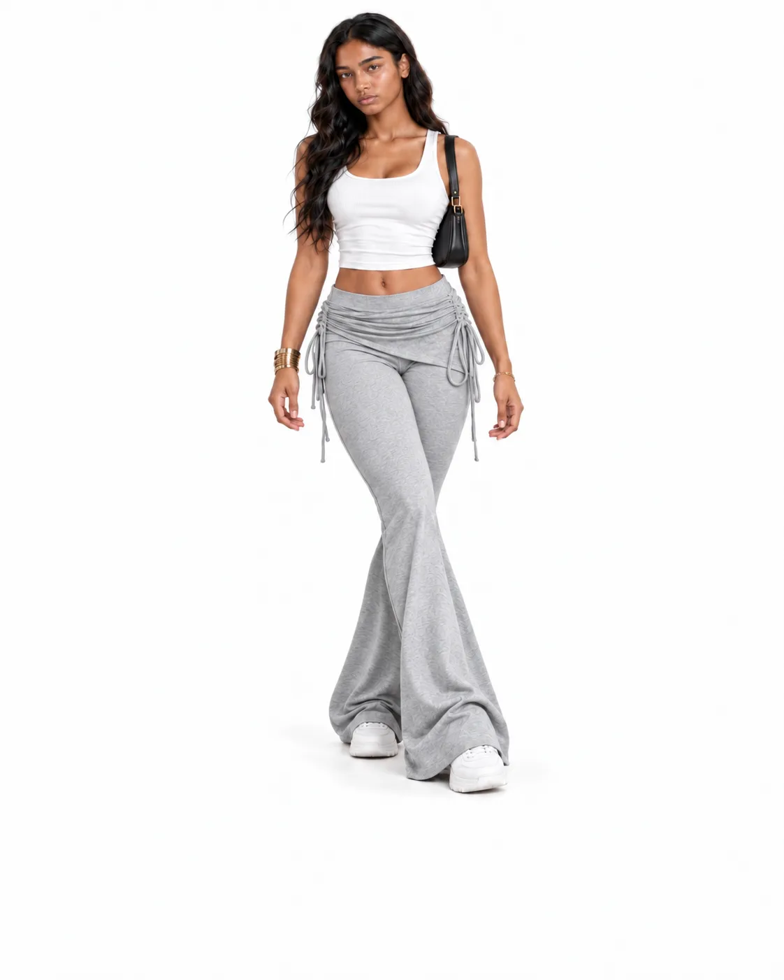Ruched Drawstring Flare Pants